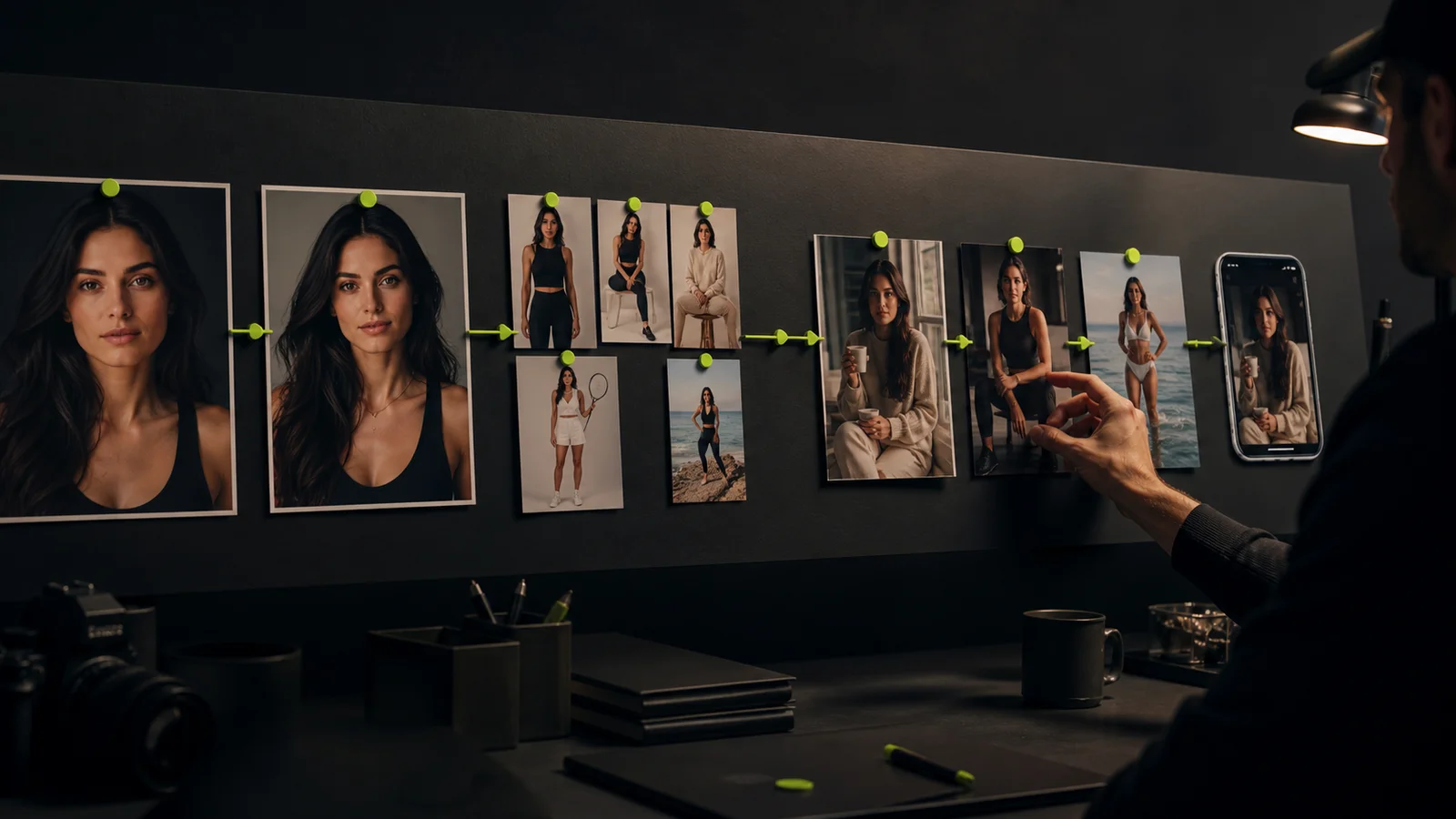 A Fanerse reference-guided workflow from creator identity and pose references to finished social content.
